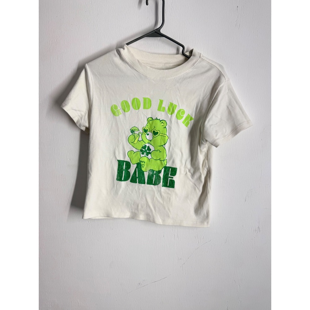 Care Bears Good Luck Babe Graphic Tee Cream Green Y2K Baby Tee Medium